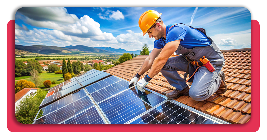 Un ingeniero está instalando paneles solares en el techo de una casa. Aprovecha la energía del sol para producir electricidad dentro del hogar
