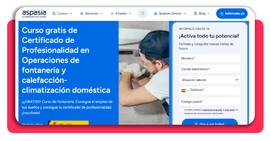 ¡Deja el paro! Curso fontanería gratis: últimas plazas ahora 3 Formulario de solicitud telemático para curso de fontanería gratis
