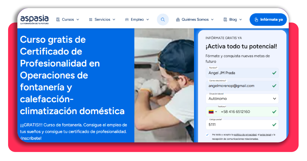 ¡Deja el paro! Curso fontanería gratis: últimas plazas ahora 4 Datos de identidad para la matriculación del curso de fontanería