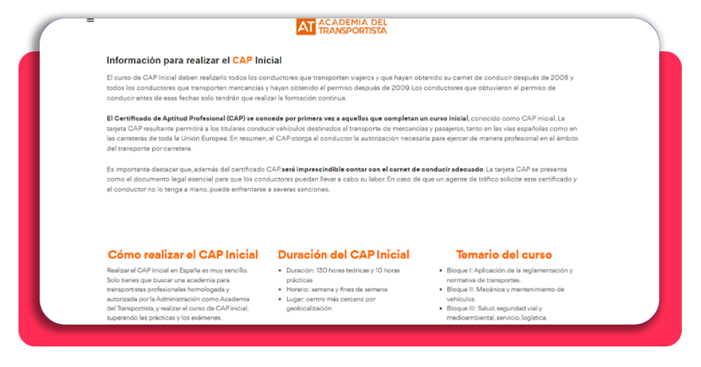 Curso CAP gratis: obtén tu certificado oficial subvencionado 6 Captura de pantalla información del curso CAP Inicial