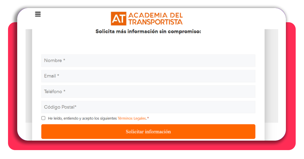 Curso CAP gratis: obtén tu certificado oficial subvencionado 8 Captura de pantalla formulario de solicitud de información del curso CAP
