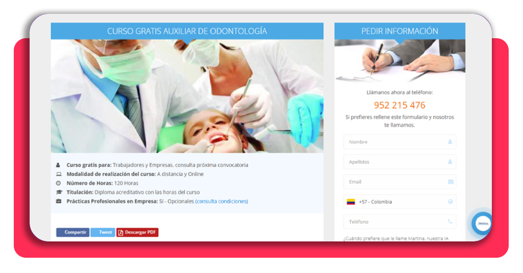 Sal del paro: curso auxiliar de odontología gratis ¡Últimas Plazas! 3 Formulario de solicitud de información del curso