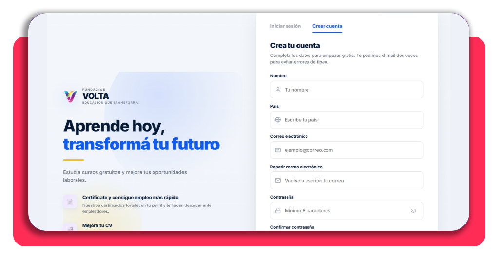Formulario de registro del curso de auxiliar de veterinaria gratis en Fundación Volta