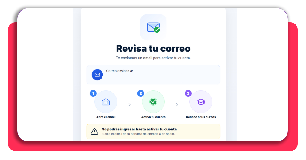 Confirmación por correo electrónico para activar cuenta del curso de auxiliar de veterinaria gratis
