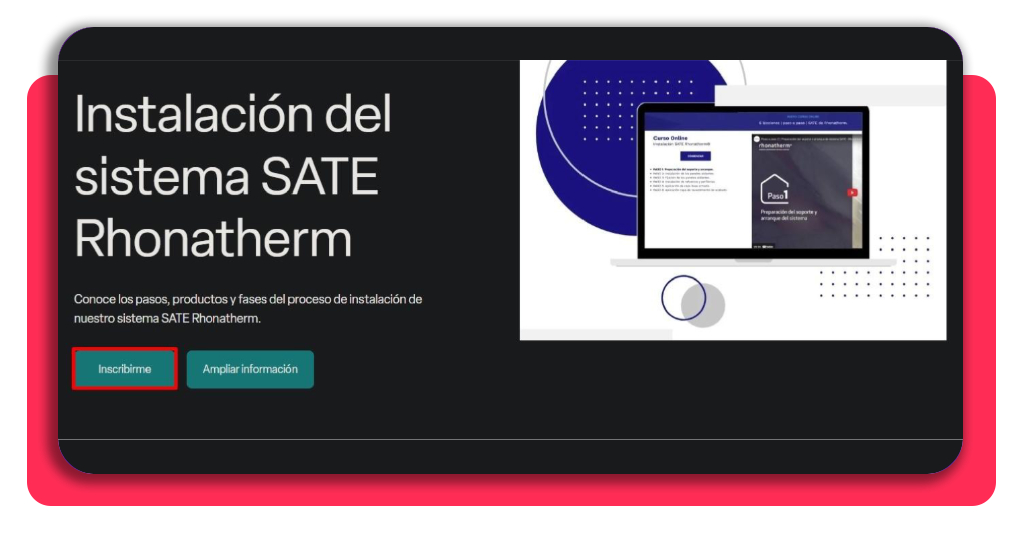 Botón de inscripción en el curso instalador SATE Rhonatherm