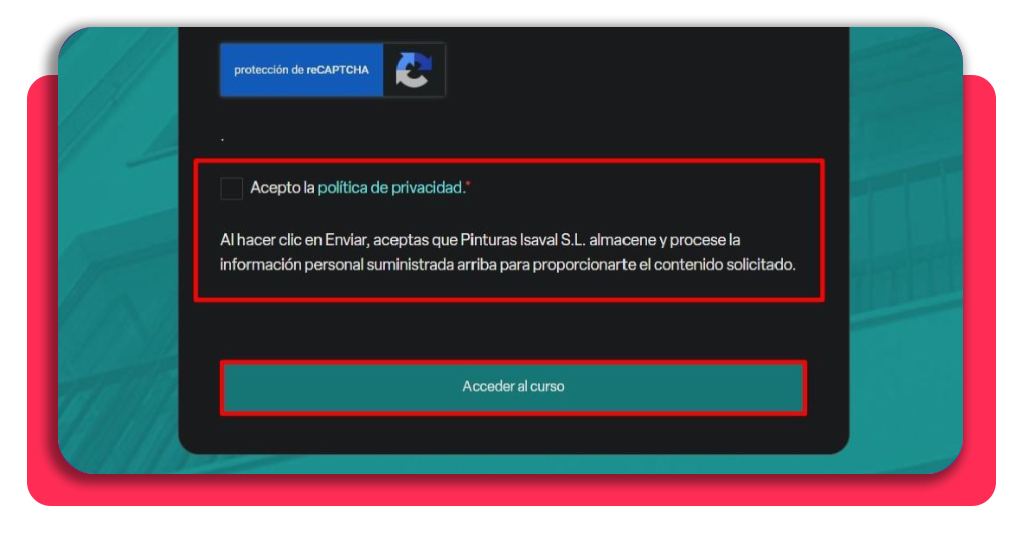 Aceptación de términos y acceso al curso instalador SATE