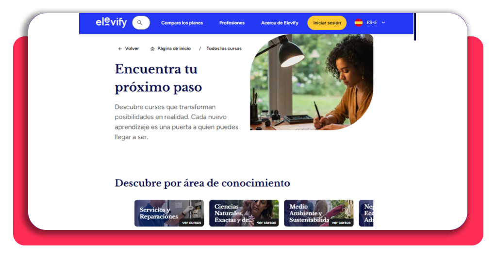 Curso técnico END gratis: fórmate para ganar €3.000 al mes 3 Pantalla de inicio de la plataforma Elevify para el curso técnico END gratis