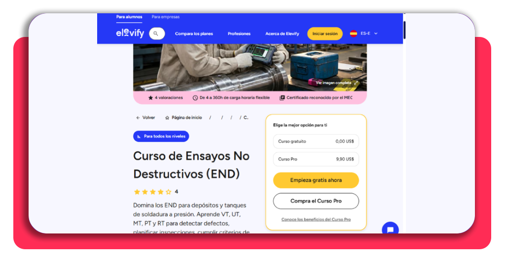 Curso técnico END gratis: fórmate para ganar €3.000 al mes 5 Botón Empieza gratis ahora en el curso técnico END de Elevify