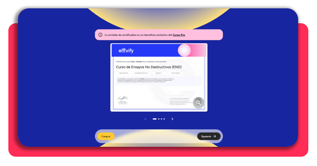 Curso técnico END gratis: fórmate para ganar €3.000 al mes 6 Vista previa del certificado del curso técnico END en Elevify