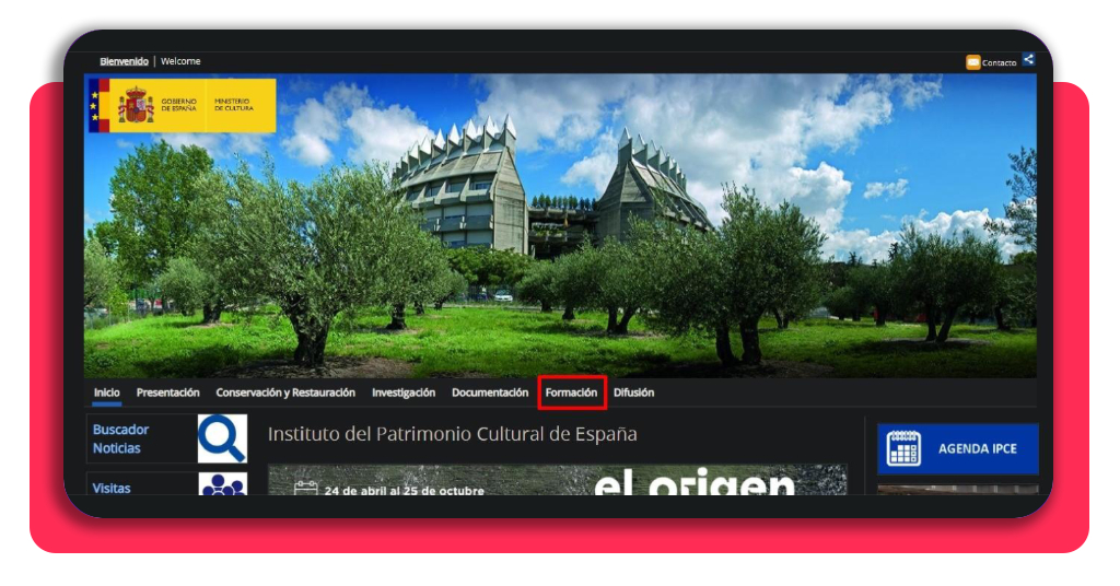 Formación gratis de restauración de patrimonio: plazas disponibles 4 Pestaña de Formación en la web del IPCE