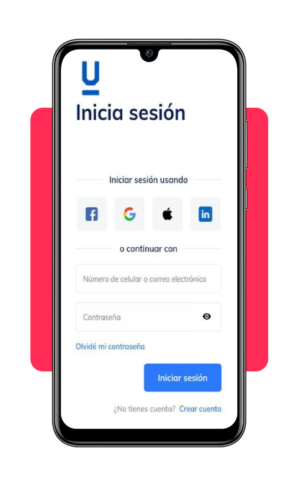 Pantalla de registro e inicio de sesión en Edutin Academy