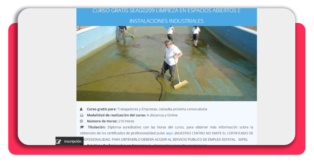 Portal oficial del curso de limpieza industrial SEAG0209