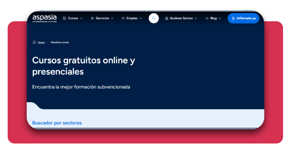 Curso higiene alimentaria gratis: inscríbete hoy mismo 3 Pantalla del portal oficial de Grupo Aspasia