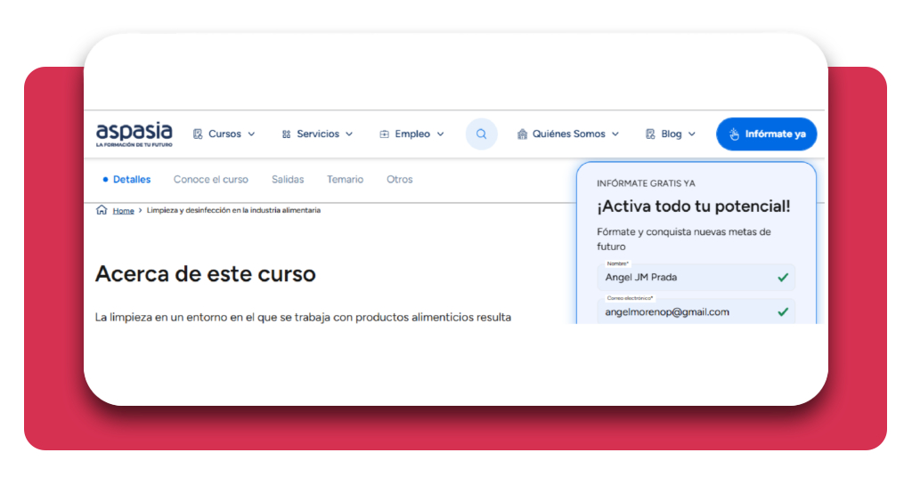 Curso higiene alimentaria gratis: inscríbete hoy mismo 5 Campos obligatorios del formulario de inscripción al curso de higiene alimentaria