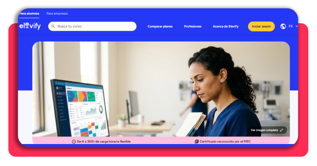 Página oficial del curso de secretariado médico en Elevify