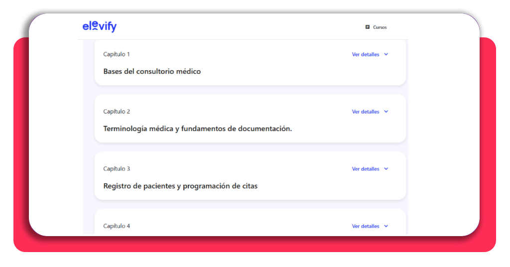Módulos del curso de secretariado médico en el aula virtual