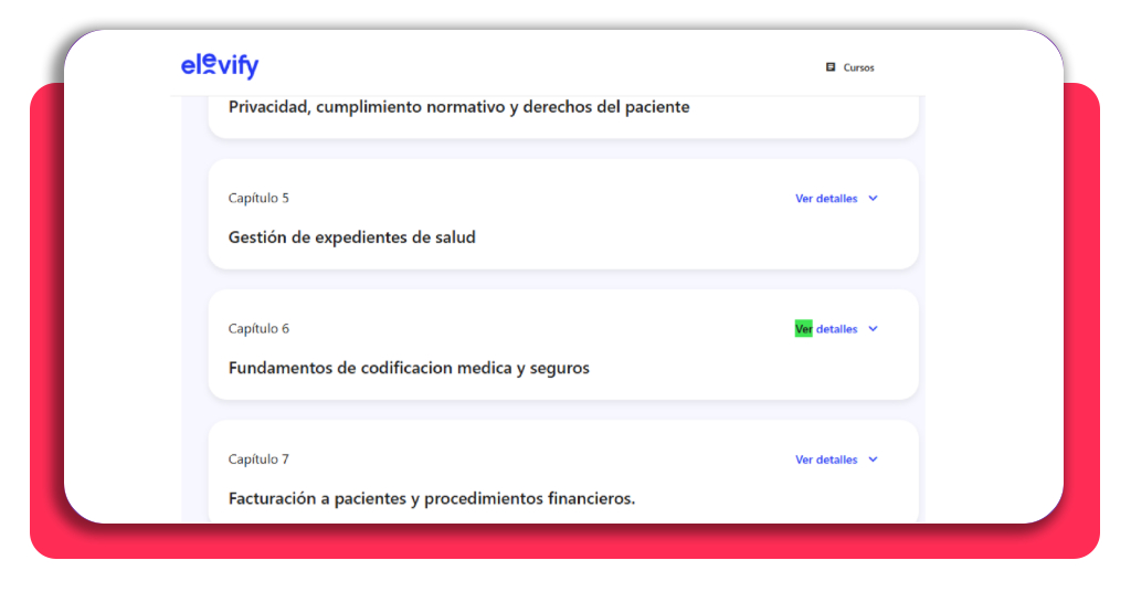 Vista del aula virtual del curso de secretariado médico