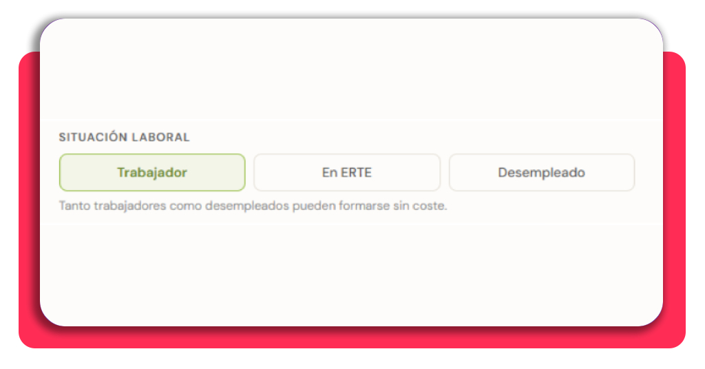 Control de plagas: aprende con un curso profesional gratis 8 Paso 6 - Marcar la condición laboral actual en el formulario