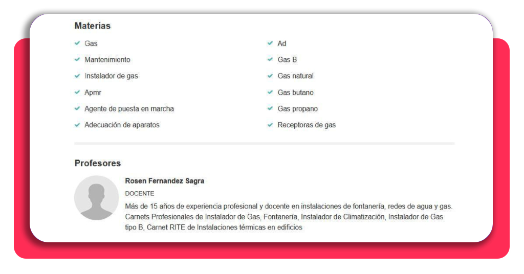 Alumno comenzando la formación como instalador de gas categoría B