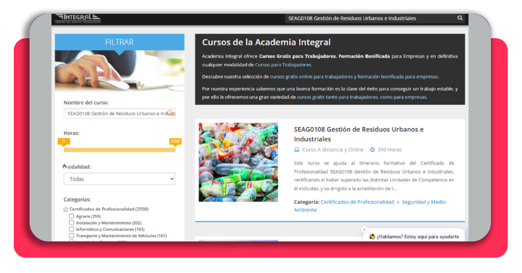 Curso de gestión de residuos gratis: certifícate y encuentra empleo 5 Lista de resultados de búsqueda mostrando el curso SEAG0108 en Academia Integral