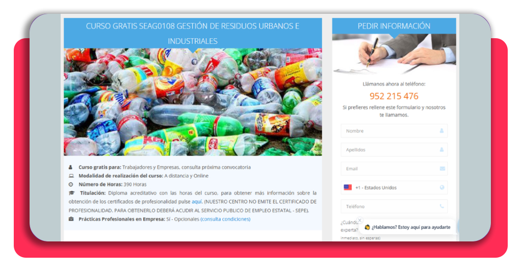 Curso de gestión de residuos gratis: certifícate y encuentra empleo 6 Formulario de solicitud de información del curso de gestión de residuos en Academia Integral