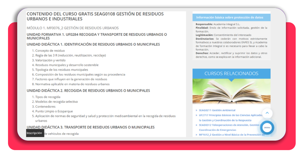 Curso de gestión de residuos gratis: certifícate y encuentra empleo 7 Plan de estudio del curso SEAG0108 con módulos de gestión de residuos