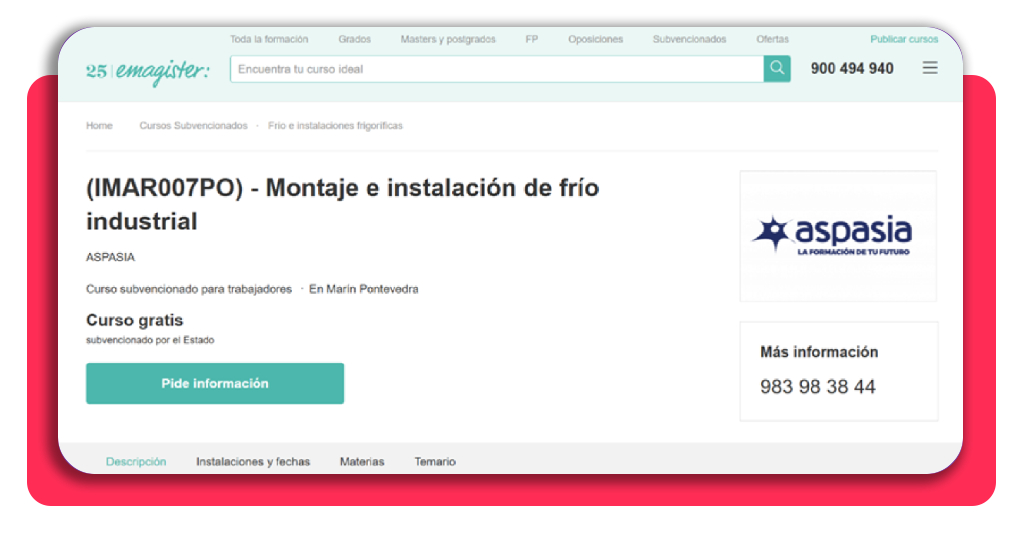 Ficha del curso de frío industrial en Emagister