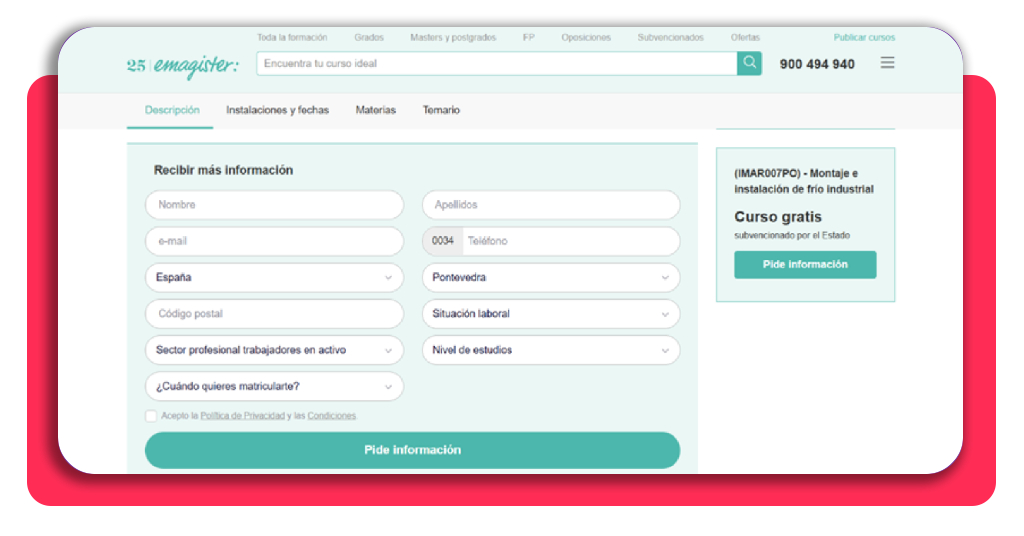 Formulario de inscripción al curso de frío industrial