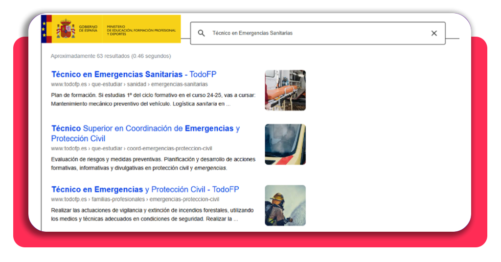 Técnico de emergencias sanitarias: consigue tu título gratis 4 Selección del resultado correcto en la búsqueda de Todo FP