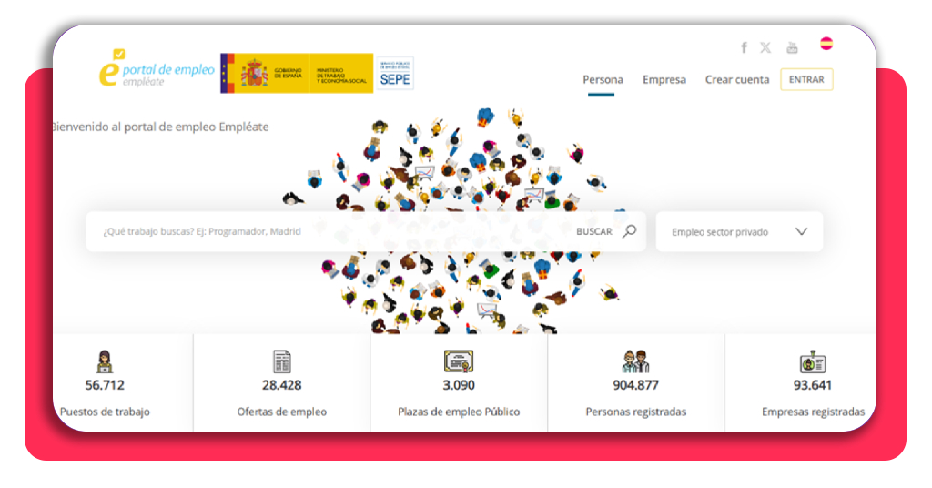 Inscríbete en las ofertas de empleo del SEPE: guía para postularte 2 Pantalla de inicio del portal Empléate del SEPE