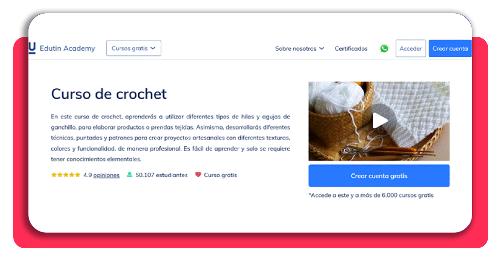 Aprende crochet desde cero: curso gratis desde el móvil 3 Ficha del curso de crochet en Edutin Academy