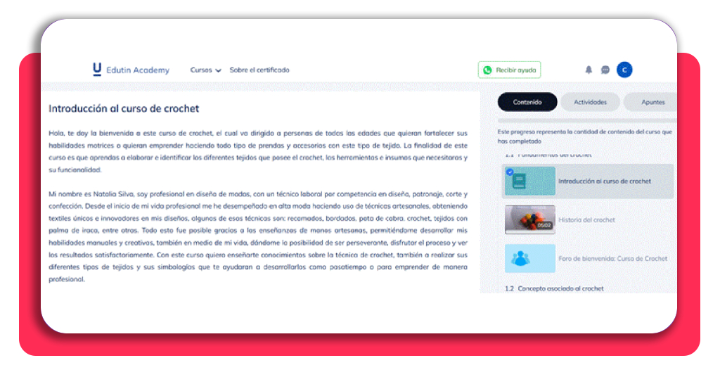 Aprende crochet desde cero: curso gratis desde el móvil 8 Acceso al curso de crochet desde cero en Edutin Academy