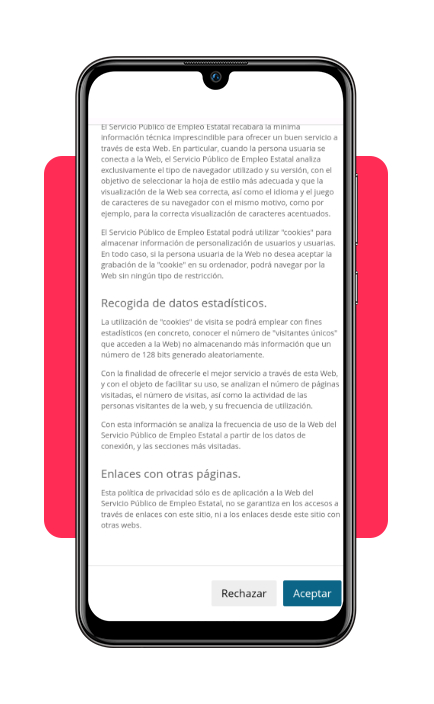 Confirmación de datos y términos en Empléate