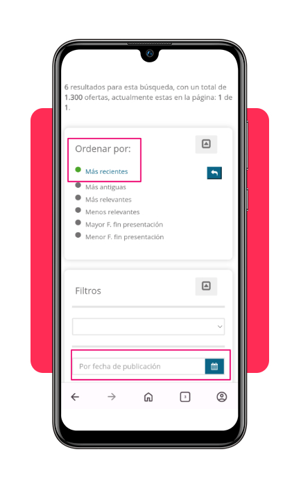 Ordenar ofertas de empleo por fecha de publicación en Empléate