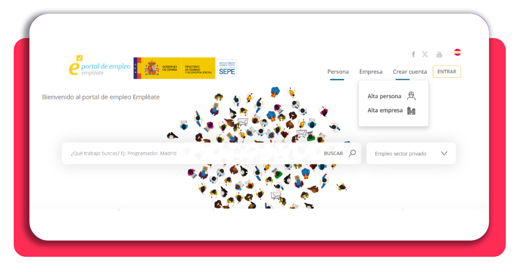 Miles de ofertas en el SEPE: postúlate GRATIS ya 2 Botón de registro Crear cuenta en Empléate