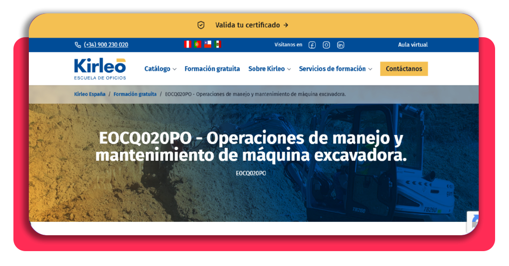 La máquina más versátil de la obra: curso de retroexcavadora gratis 3 Ficha del curso de retroexcavadora gratis en Kirleo