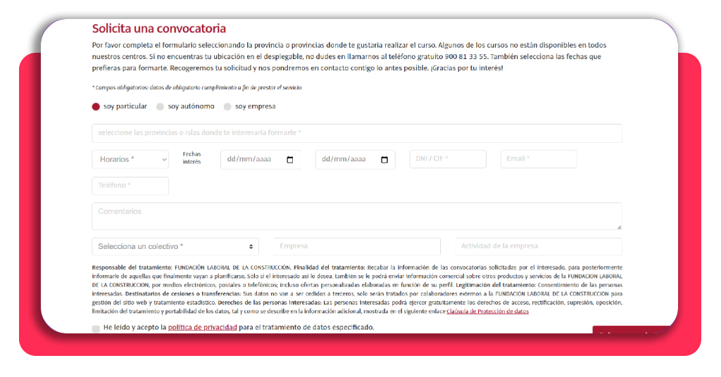 No te quedes en frontal: curso gratis de carretillas retráctiles 5 Formulario de solicitud con selección de perfil laboral