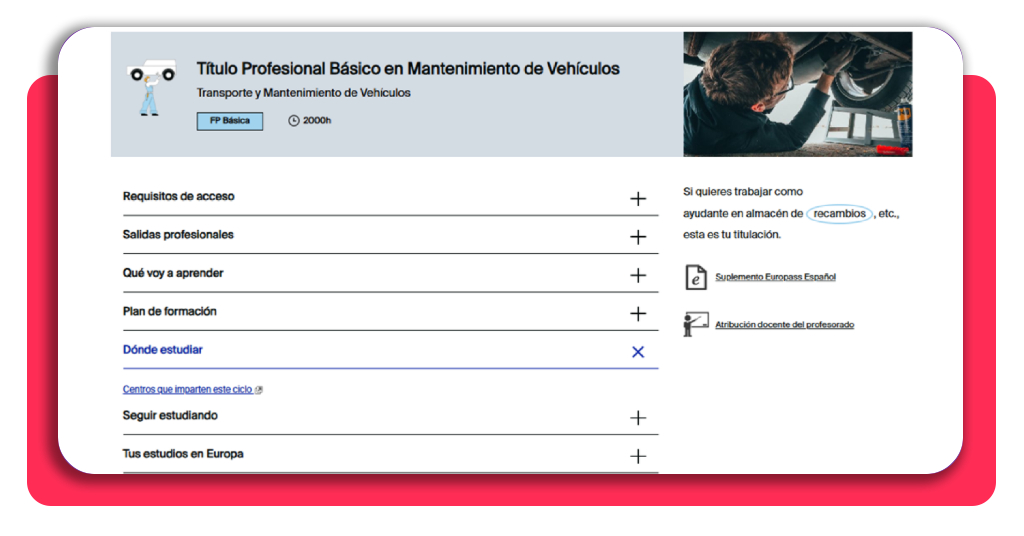 Curso de soldadura GRATIS: FP básica en vehículos 5 Sección Dónde estudiar en la ficha del curso de soldadura en todofp