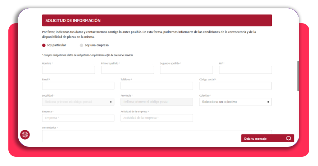 Curso de operaciones con excavadora gratis sin experiencia previa 4 Formulario de solicitud de información del curso - Paso 3