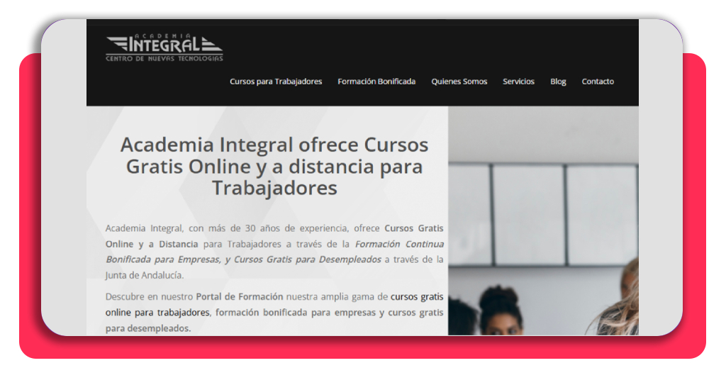 Página oficial de Academia Integral para el curso gratis de bulldozer