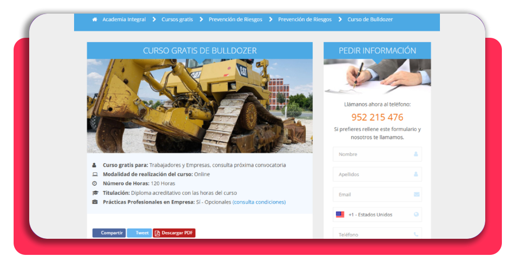 Detalles del curso gratis de bulldozer en Academia Integral