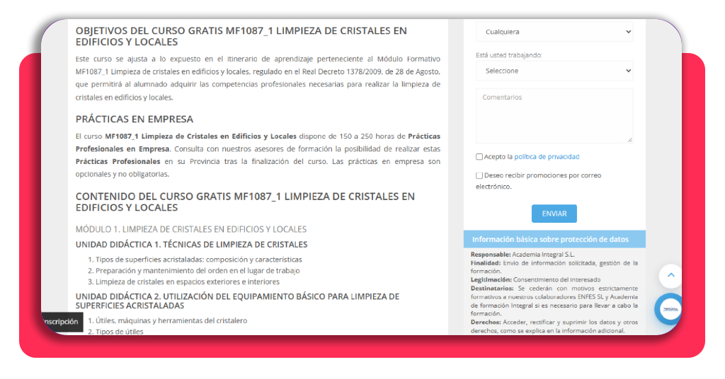 35€ la hora sin miedo a las alturas: limpieza de cristales gratis 3 Paso 2: busca la ficha del curso de limpieza de cristales