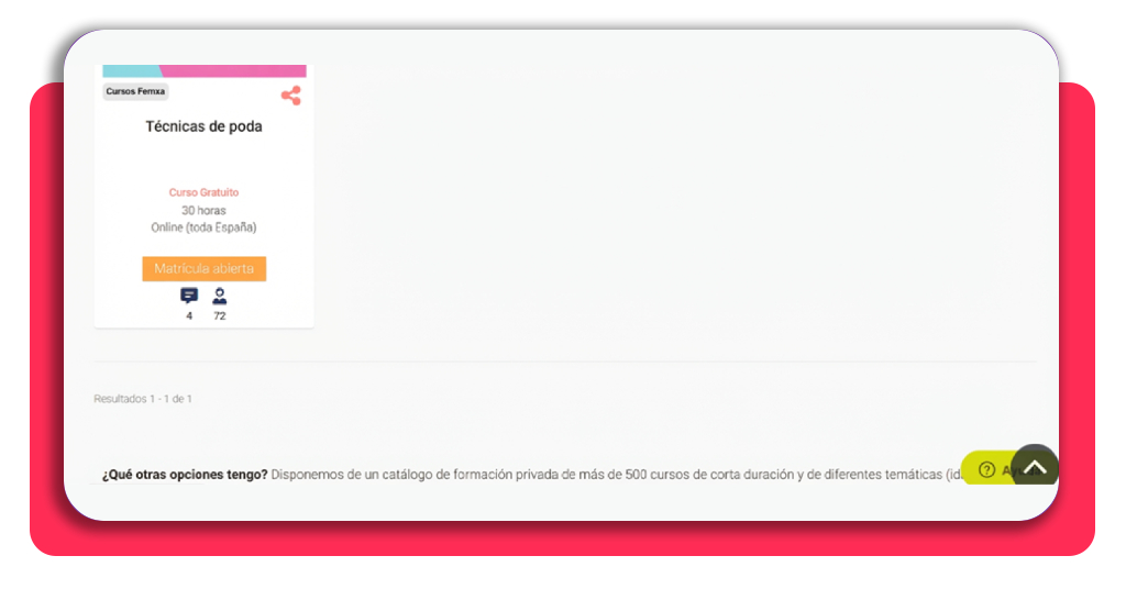 Paso 2 revisa la disponibilidad de matrícula del curso de arborista
