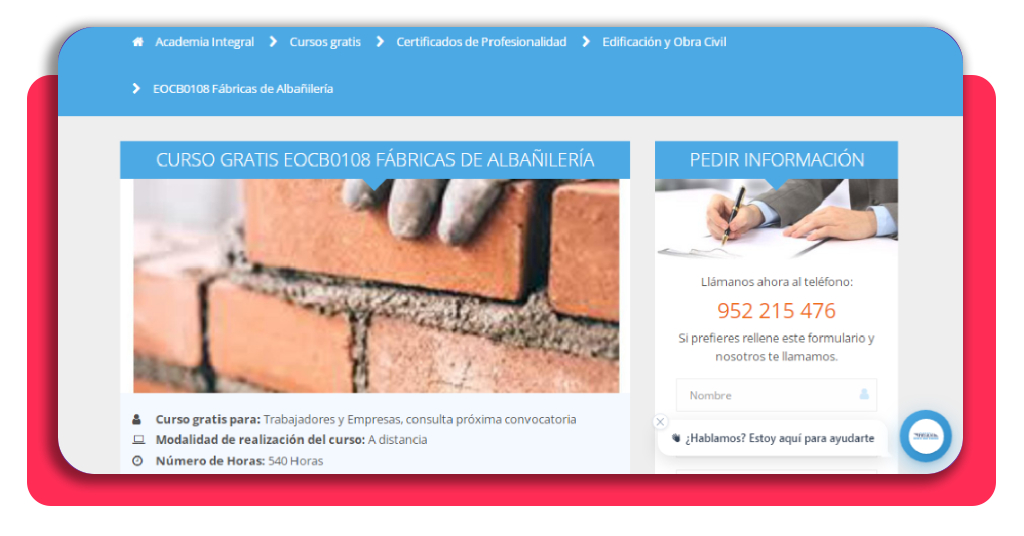 Solo el 11,5 % son mujeres en construcción: cambia esa cifra 3 Inscripción en el curso de fábrica de albañilería en Academia Integral