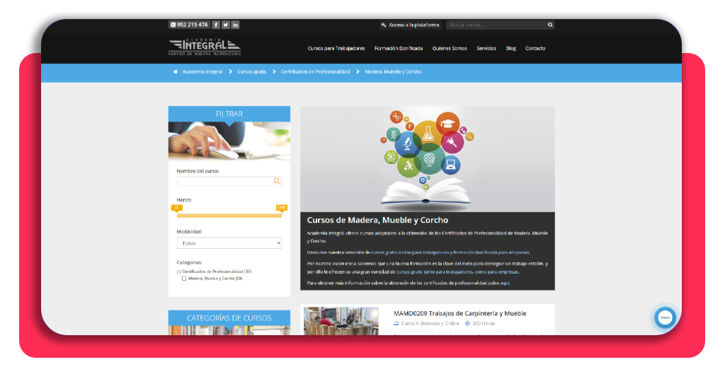 Catálogo de cursos de carpintería gratis en la plataforma