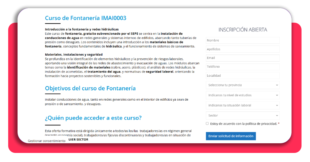 30 € la hora y sin miedo a mancharte las manos: curso de fontanero SEPE 6 Paso 5 curso de fontanero SEPE - solicita información