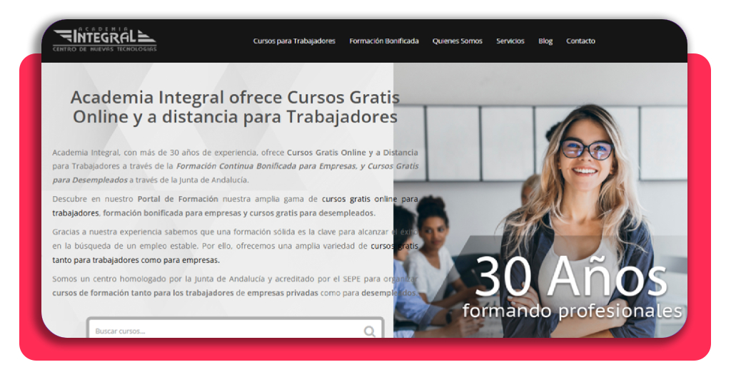 Página de inicio de Academia Integral para cursos gratis en automoción