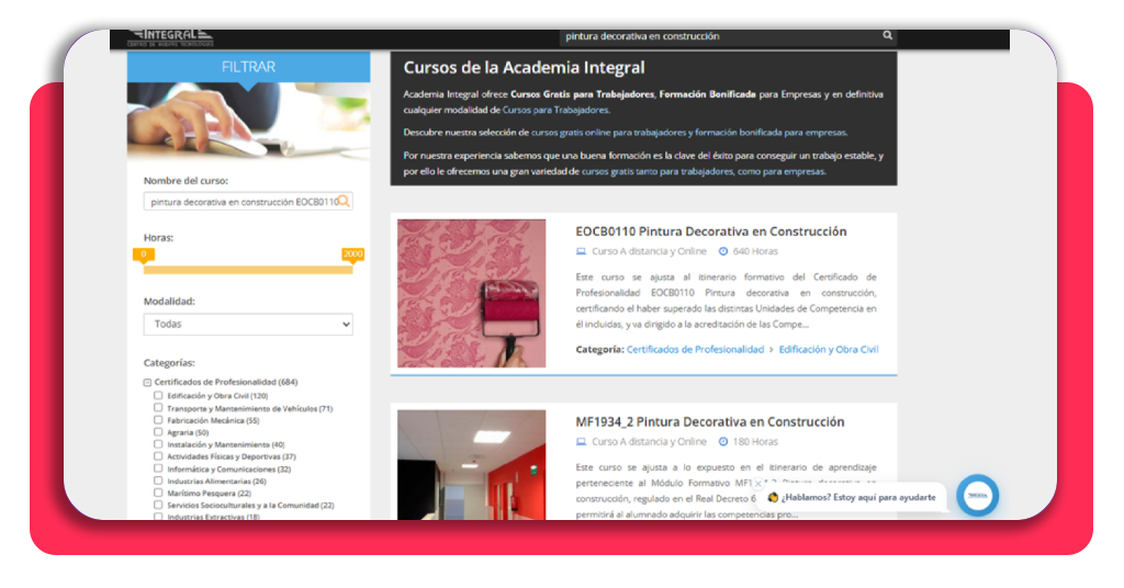 25 € la hora y trabajando por tu cuenta: aprende pintura con el SEPE 3 Búsqueda del curso EOCB0110 pintura decorativa en construcción en Academia Integral