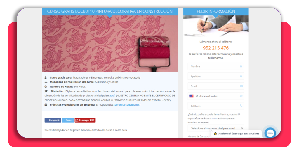 25 € la hora y trabajando por tu cuenta: aprende pintura con el SEPE 4 Formulario de solicitud de información del curso de pintura decorativa SEPE