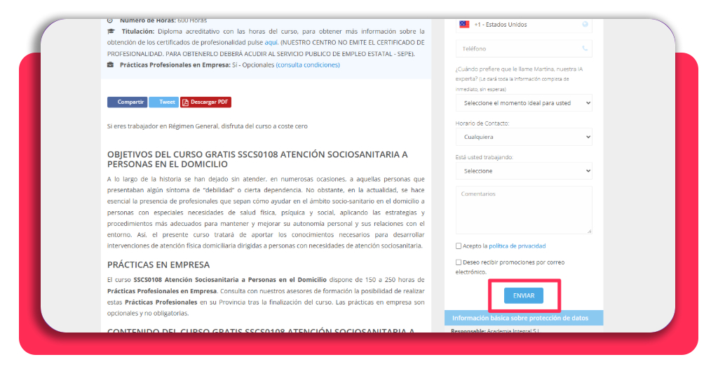 Cuidador de mayores con el curso SEPE: nunca te va a faltar trabajo 3 Formulario de acceso y registro en la plataforma Academia Integral